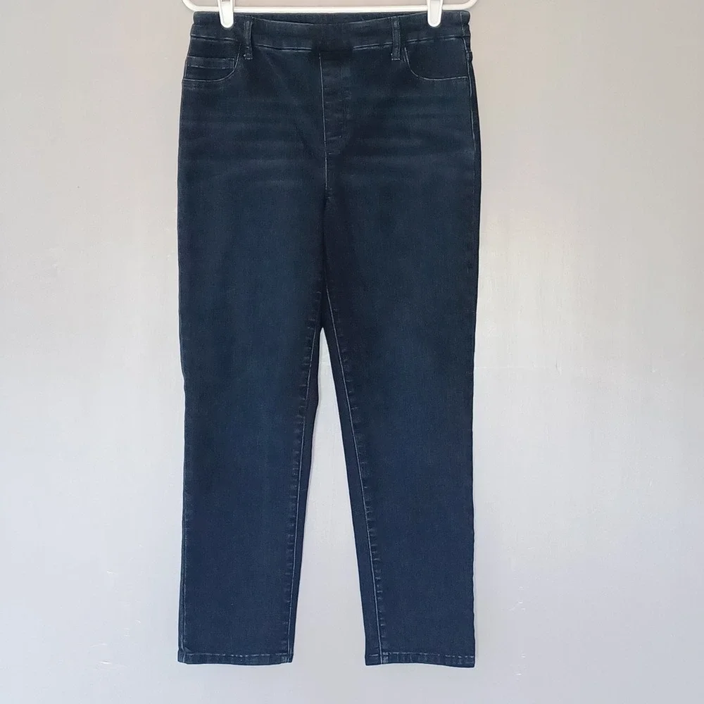 Time and True Pull On Jeans Womens M 8-10 Dark Wash Denim Faux Fly Stretch Pants